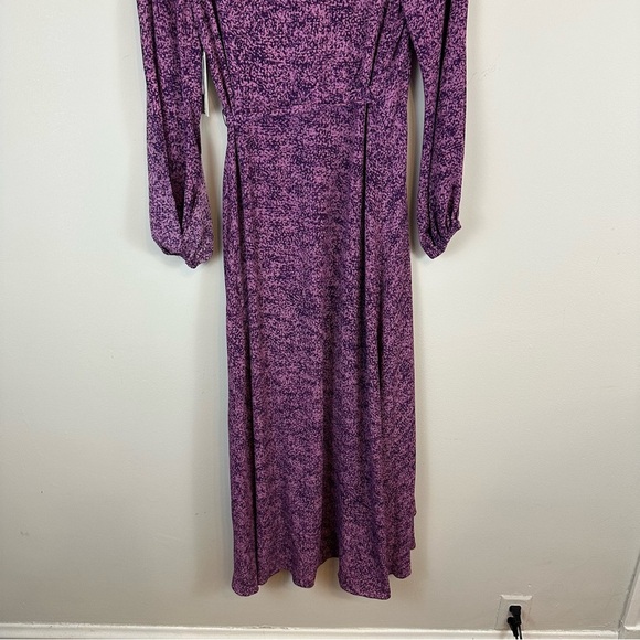 H Halston | Purple Long Sleeve Patterned Wrap Dress Size Small NWT - Picture 7 of 7